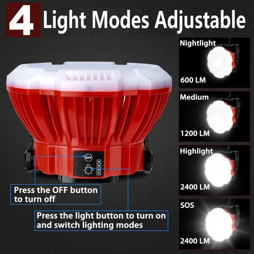 Vista 3 de Linterna LED de camping compatible con batería Milwaukee M18 de 18 V, 2400 lúmenes, 3 brillo ajustable, inalámbrico, portátil, luz de trabajo LED