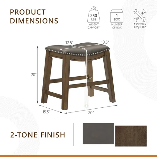 Vista 4 de Homelegance Ordway Taburetes de Altura de Comedor de Madera Maciza - Taburetes de Altura de Mesa Estilo Silla de Montar para Comedor de Transición