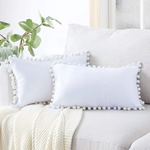 Vista 12 de Top Finel juego de 2 fundas decorativas con pompones para almohada euro, de terciopelo suave, lisas, para sofá, dormitorio o automóvil, 26 x 26 Rosa