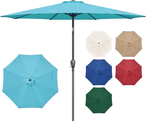 Vista 11 de Simple Deluxe Sombrilla de patio al aire libre, protección UV, con botón de inclinación/manivela y 8 varillas resistentes, para mesa, jardín