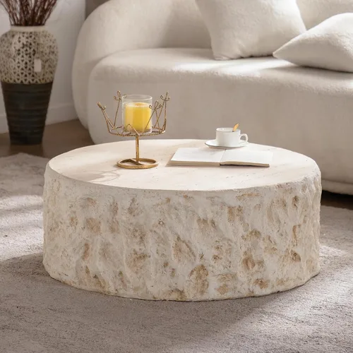 Vista 33 de WILLIAMSPACE Mesa auxiliar redonda de 15.75" con patrón de piedra de cemento para sala de estar, mesa auxiliar moderna circular de fibra de vidrio