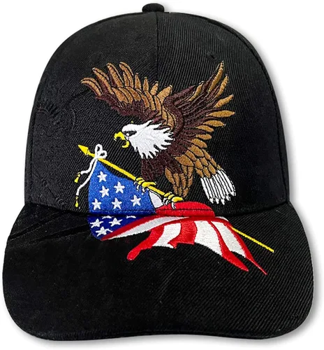Vista 3 de FLYOUTH - Gorra de béisbol creativa con diseño de águila y bandera de Estados Unidos, gorra bordada con visera