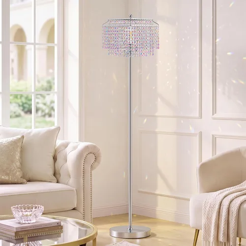 Vista 12 de Luvkczc Lámpara de pie de cristal, lámparas de pie modernas de 64 pulgadas de alto con pantalla de doble capa, interruptor de pie de encendido