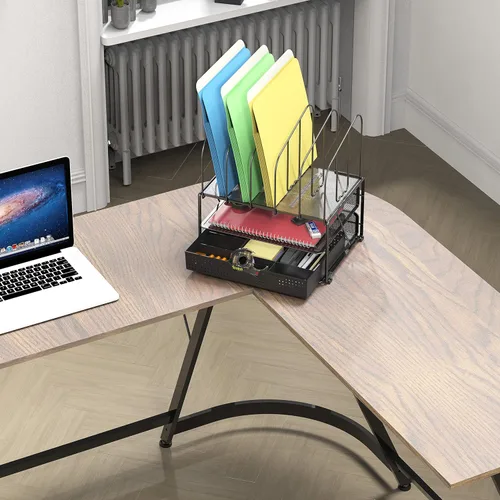 Vista 3 de Organizador de escritorio DecoBros de malla, con doble bandeja y 5 divisiones superiores, Negro