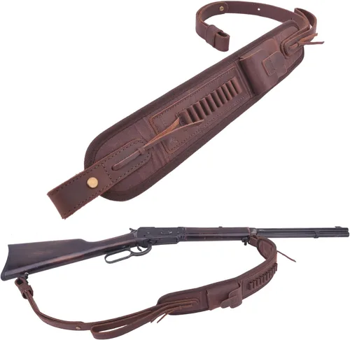 Vista 28 de Portamuniciones de cuero correa de rifle bandolera de caza para 30/30 .357 .45 .45-70 .22 12GA 20GA