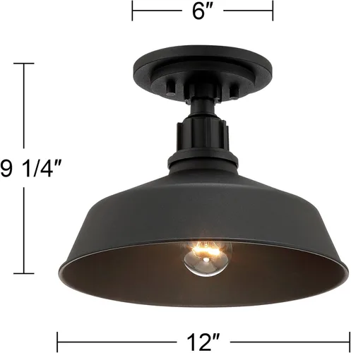 Vista 3 de Franklin Iron Works Arnett - Lámpara de techo industrial rústica semiempotrada para exteriores, de aluminio negro de 12 pulgadas, para exterior