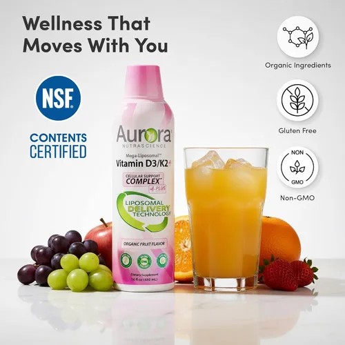 Vista 7 de Vida Lifescience Aurora Nutrascience Mega-Liposomal Vitamina D3/K2+ con vitamina C para la salud cognitiva, orgánica, sin gluten, sin OMG, sabor a