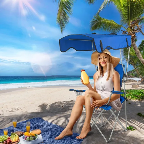 Vista 26 de TeqHome Silla de playa con sombrilla y toldo para pesca, con protección UPF 50+, ajustable, resistente, plegable, portátil, para acampar
