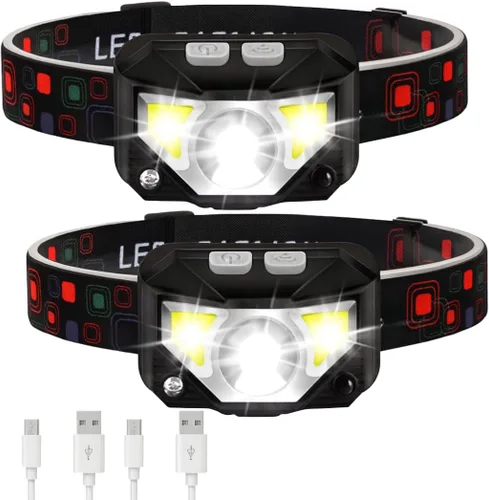 Keeble Outlets - Linterna frontal – 1200 lúmenes ultra brillante LED recargable con luz blanca y roja – Faros delanteros impermeables con sensor de
