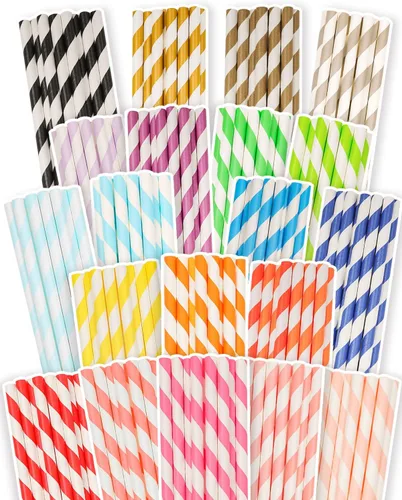 Vista 10 de qiqee Pajitas de papel negro, 150 pajitas desechables a granel (10 patrones negros, biodegradables, desechables, 7.75 x 0.25 pulgadas)