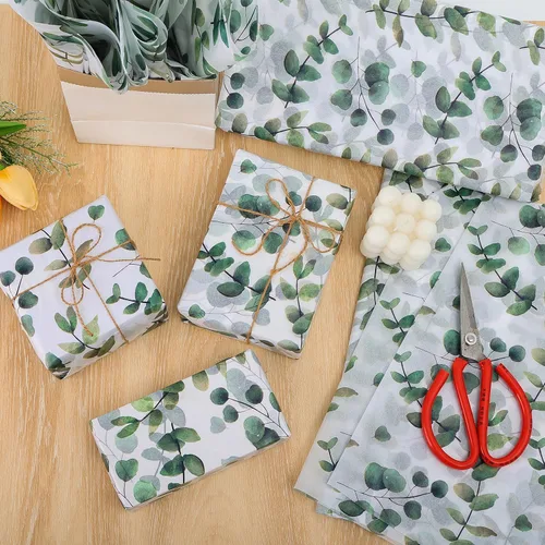 Vista 2 de 100 hojas de papel de seda de eucalipto reciclable vegetación botánica bolsa de embalaje para bodas, cumpleaños, duchas, manualidades, decoración