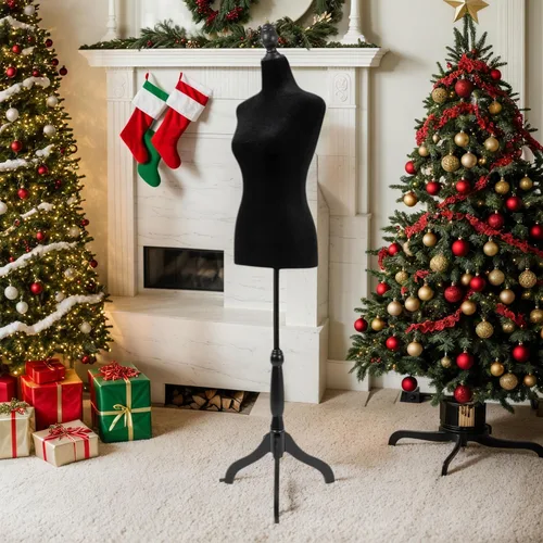 Vista 2 de Professional Adjustable Dress Form Mannequin with Stable Tripod Base Stand - Female Torso for Sewing, Clothing Design, Display & Tailoring Black
