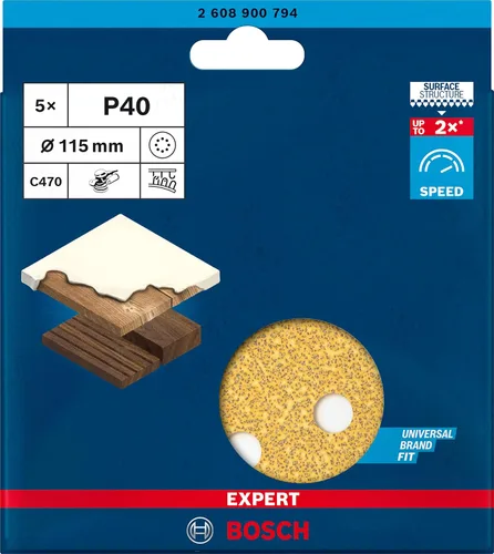 Vista 2 de Bosch Professional 5x Expert C470 - Papel de lija (Ø 4.528 in, grano 40, accesorios para lijadora orbital)