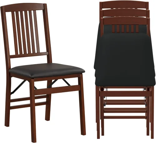Vista 14 de COSTWAY Juego de 2 sillas de comedor plegables de madera maciza con asiento Marrón y listón