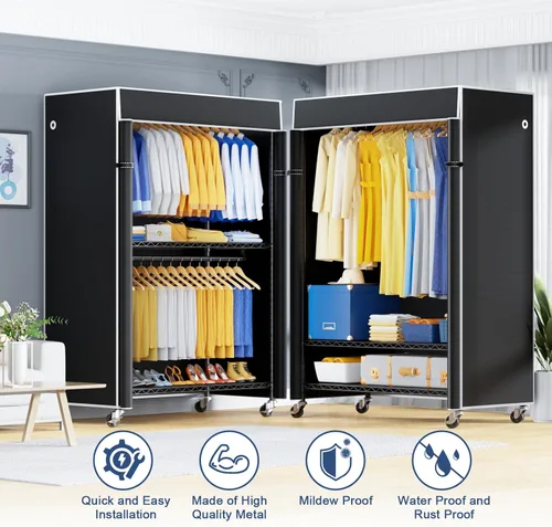 Vista 4 de ULIFHOME P8C Pro Heavy Duty Clothes Rack（With Extended Width Design） Rolling Clothing Racks for Hanging Clothes with Lockable Wheels，42" W x 15.8" D