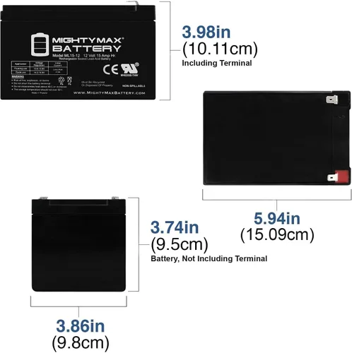 Vista 2 de Mighty Max Battery 12V 15AH F2 Sustituye Razor 15165070 MX650 Dirt Rocket - Paquete de 3 Producto