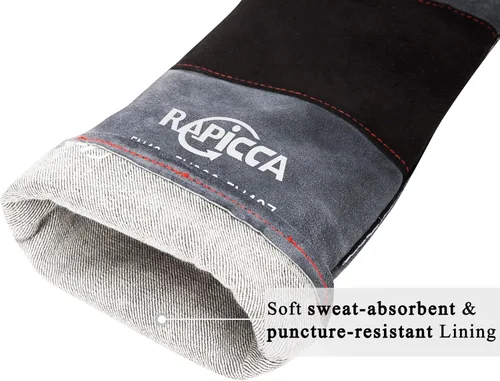 Vista 8 de RAPICCA Guantes de manejo de animales, a prueba de mordeduras, doble acolchado reforzado de cuero, para perro, gato, gato, manejo de pájaros