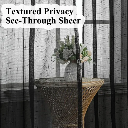 Vista 3 de Cortinas plisadas con aspecto de lino negro de 84 pulgadas de largo, 2 paneles de cortinas y cortinas de filtro de luz con textura rústica, cortina