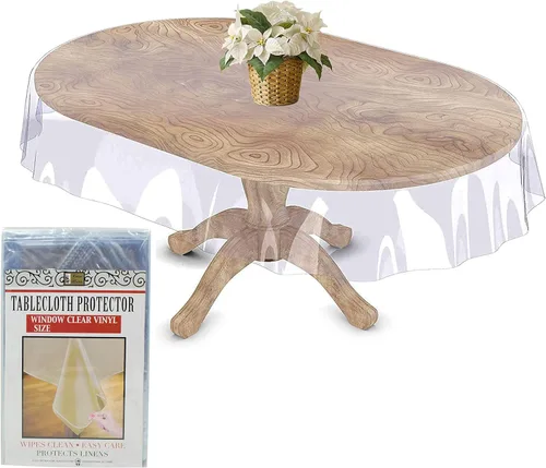 Vista 4 de Mantel ovalado de vinilo resistente al agua, protector de mesa de 60 x 90 pulgadas, 1 mantel ovalado de vinilo resistente al agua, protector