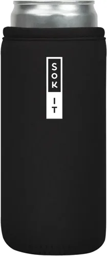 Sok It CanSok - Funda para latas de cerveza y refrescos, cubierta aislante de neopreno (negra, funda delgada de 12 onzas)