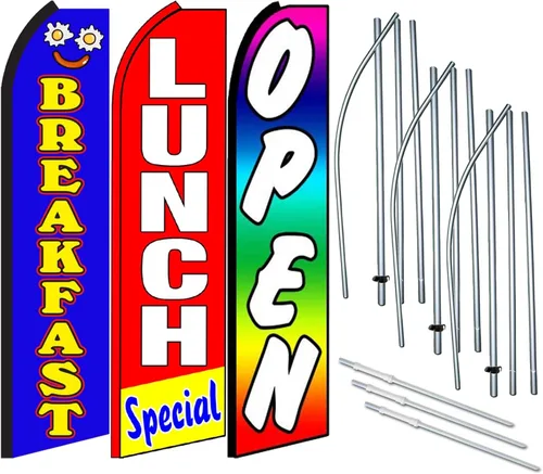 Juego de 3 banderas de plumas Swooper, incluye 3 banderas de plumas Swooper, 3 postes de bandera y 3 picos de tierra