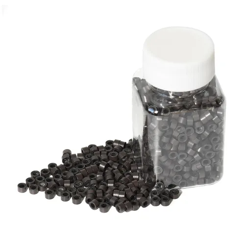 Vista 12 de 200 extensiones de cabello con microenlaces forrados de silicona de 0.197 in, cuentas forradas de silicona para extensiones de cabello humano y Negro