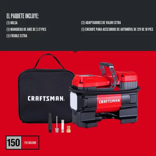 Vista 8 de CRAFTSMAN Inflador de neumáticos portátil de 12 V, bomba compresora de aire digital con manómetro y luz LED, apagado automático de 150 PSI, bomba
