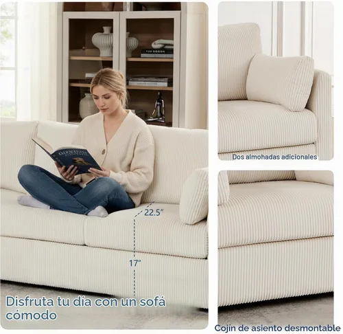 Vista 4 de Mofolit - Juego de sofás para sala de estar, sofás de corduroy de 3 plazas y silla individual, sofás para apartamentos y espacios pequeños