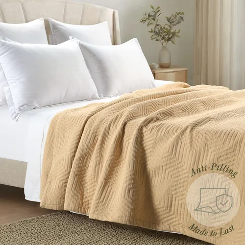 Vista 4 de Threadmill Mantas de algodón de lujo para cama de tamaño Queen Manta de tamaño Queen 100% algodón para todas las estaciones Aster Jacquard