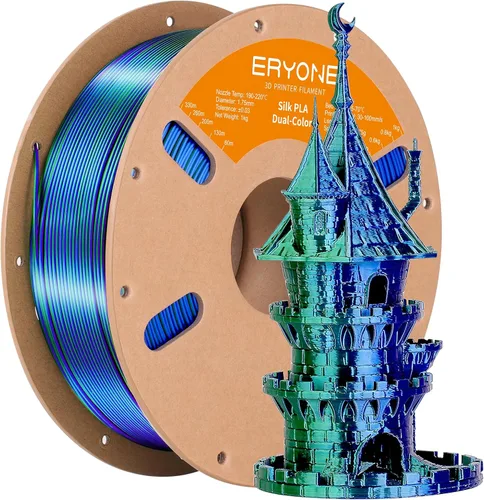 Vista 45 de ERYONE Filamento de ácido poliláctico (PLA) de seda bicolor para impresora 3D, de 1.75 mm +/- 0.03 mm, carrete de cartón de 1 kg (2.2 libras), negro