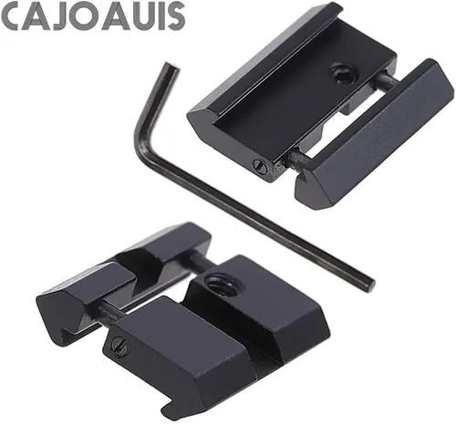 Vista 7 de 2pcs 0.433 in Dovetail to 0.787 in Picatinny Weaver Perfil bajo Snap-in Rail Adaptor para Rifle Scope