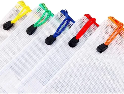 Vista 4 de 9 x 12 pulgadas, bolsa de malla de plástico con cremallera, carpetas de documentos con cremallera para suministros escolares de oficina, viajes