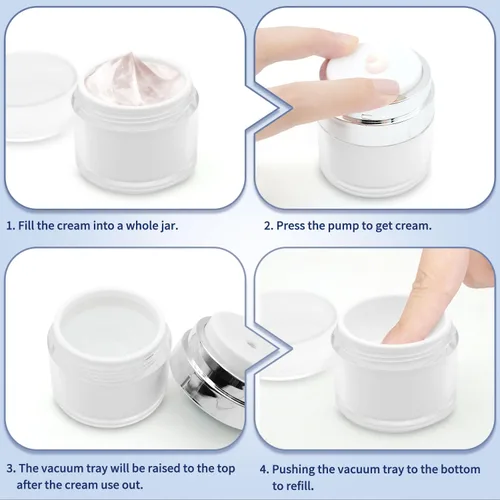 Vista 5 de 4 tarros de bomba sin aire con etiquetas, tarro de crema recargable, botella al vacío, tamaño de viaje, recipiente vacío para crema y loción
