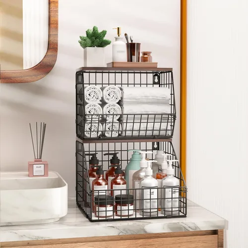 Vista 7 de Wawocs Fruit Bowl Fruit Basket for Kitchen Counter Stackable Wall Mounted Hanging Basket