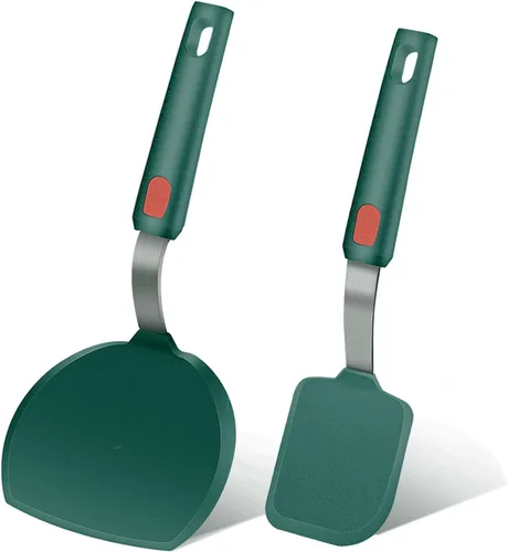 Vista 8 de Espátula de silicona, espátula de huevo de tortilla, resistente al calor, espátula ranurada extra ancha para cocinar, espátulas de pescado para Verde