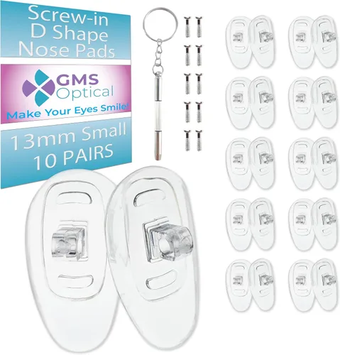 GMS Optical Almohadillas de nariz de silicona roscadas para lentes | 0.514 pulgadas pequeñas, 0.32 pulgadas de ancho | Empuñaduras antideslizantes