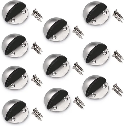 Sumnacon Tope de puerta de piso, 10 piezas de tope de puerta de acero inoxidable con parachoques de goma, tope de puerta de seguridad contemporáneo