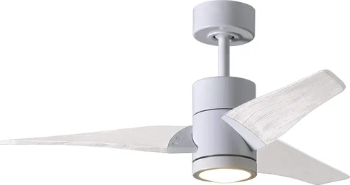 Vista 16 de Matthews SJ-BN-MWH-42 Super Janet Damp Rated 42" Ceiling Fan with LED Light and Remote & Wall Control, Silent DC Motor, 3 Solid Wood Blades, Brushed