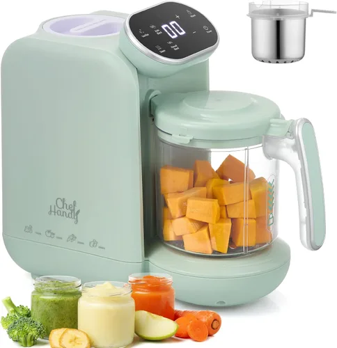 Chefhandy Máquina de alimentos para bebés con cesta de vapor de acero inoxidable, procesador de alimentos para bebés 5 en 1, vaporizador y