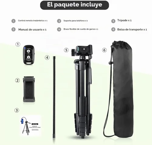 Vista 7 de Aureday - Trípode para teléfono de 2.08 metros (82 pulgadas), trípode para iPhone con cuello de ganso flexible, control remoto inalámbrico y soporte