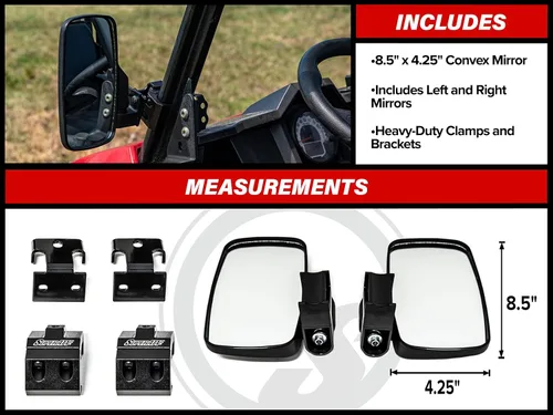 Vista 3 de SuperATV Espejos de visión lateral UTV para Can-Am Defender HD 5/8/10/MAX (ver accesorio), incluye espejos izquierdo y derecho (1 par) Espejo