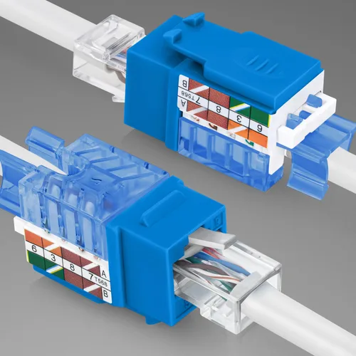 Vista 146 de Everest - Paquete de 50 conectores Keystone RJ45 Cat6 en ángulo de 45°, color blanco, conectores RJ45 hembra de perfil delgado, conector Keystone
