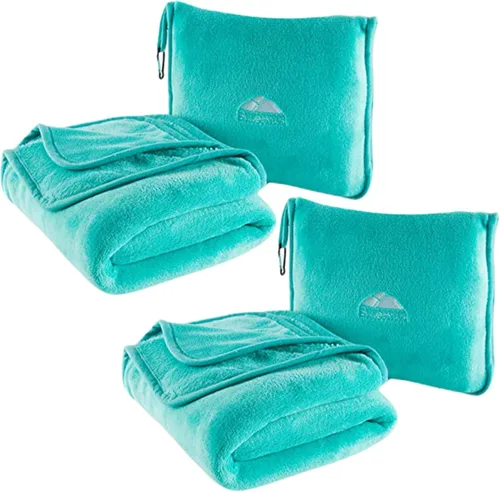 Vista 11 de BlueHills Manta de Viaje Suave Premium Almohada Manta de Avión Empaquetada en Bolsa Suave Funda de Almohada con Correa de Equipaje de Mano Clip