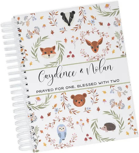 Vista 13 de Personalized Twin Baby Memory Book - Hardcover First Year Album Customized with Babies’ Names - Prompted Baby Journal (Blue Mountains)