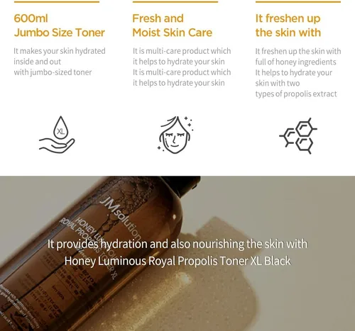 Vista 2 de JMSolution Honey Luminous Royal Propolis Toner XL Black - Tóner hidratante para el cuidado intensivo de la humedad, 20.3 onzas líquidas
