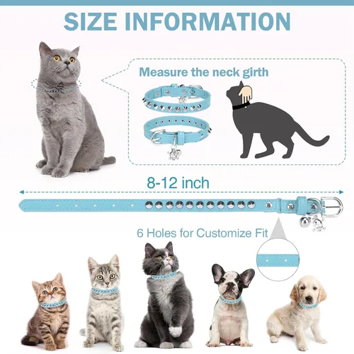Vista 5 de Collares de cuero DILLYBUD para gatos macho y hembra con campana y cinturón elástico de seguridad, collar ajustable con hebilla de seguridad