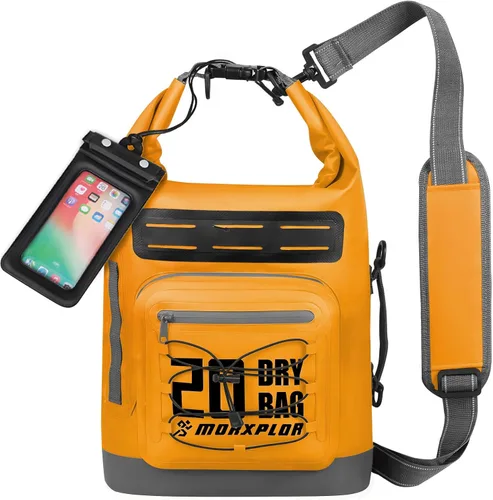 Vista 9 de MORXPLOR Dry Bag impermeable, 5L/10L/20L/30L Roll Top Dry Bag Mochila con funda impermeable para teléfono para nadar, kayak (verde militar, 5L)