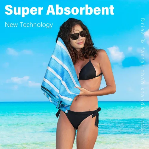 Vista 6 de Toalla de playa ligera de microfibra sin arena, de secado rápido, absorbente, toallas delgadas compactas para natación, piscina, camping, accesorios