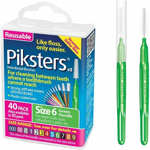 Vista 15 de Piksters Cepillos interdentales, 40 unidades, tamaño 0, cepillo interdental para dientes para espacios muy estrechos, cerdas suaves para encías
