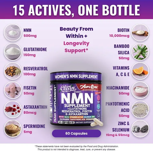 Vista 4 de NMN 500mg NAD+ Suplemento de apoyo para mujeres, energía celular